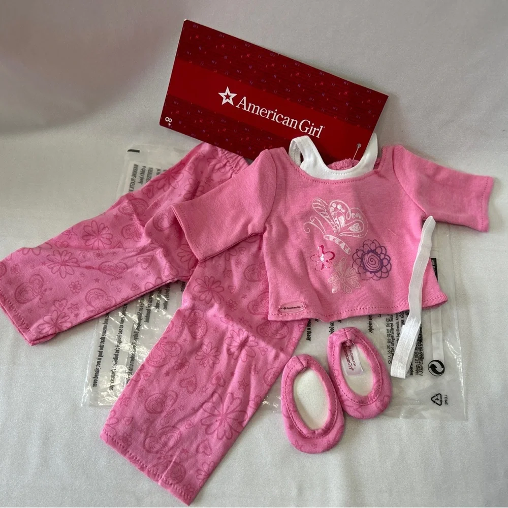 American Girl 18” Doll Pink PJ Set With Sleepers & Hair Tie NOS NIP - Picture 12 of 14